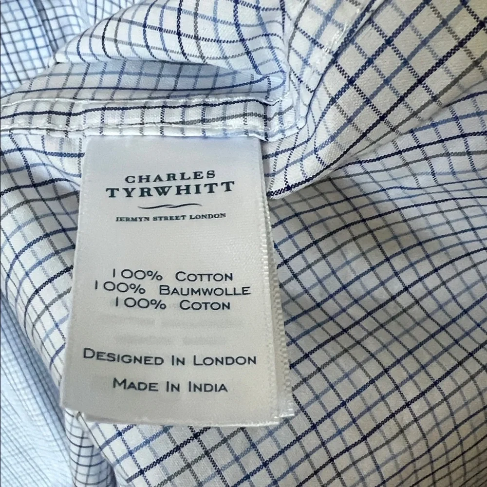 Charles Tyrwhitt Light Blue Checkered Dress Shirt 100% Cotton Extra Slim 17/35